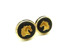 ■美品■ WEDGWOOD ウェッジウッド ジャスパー ホース 馬 カフスボタン カフリンクス アクセサリー ゴールド系×ブラック系 DM8367のサムネイル