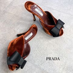 PRADA プラダ 本革 ビジュー刺繍 ミュール ヒール サンダル 35.5