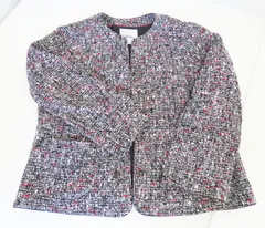 Leilian レリアン ノーカラー ツイードジャケット レディース ブラック×レッド 13+サイズ☆0516-570/80・JNのサムネイル