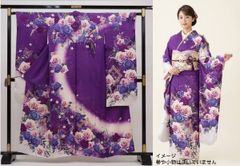 振袖 正絹 紫系 桜 小花 花吹雪 可憐 かわいい 正絹 中古品 E4908