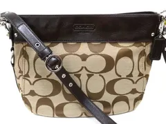新品同様 COACH コーチ F14708 ■ シグネチャー キャンバス レザー ショルダーバッグ ハンドバッグ ワンショルダー ブラウン レディース □