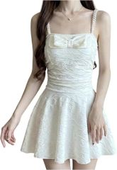 BEYANE 수영복 레이디스 원피스 올인원 체형 커버 프릴 스커트 레이스 귀여운 멋쟁이 귀여운 어깨 밖으로 수영복 비치웨어 퍼팅 논 와이어 (화이트, M)