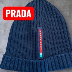미품 PRADA 프라다 루나로사 니트 모자 비니 블랙 로고 와치 캡