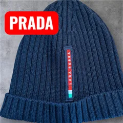 美品 PRADA プラダ ルナロッサ ニット帽 ビーニー ブラック ロゴ ワッチキャップのサムネイル