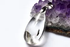 【１点物】AAA希少レア☆シルバー925 プラチナタイチンルチルクォーツ　26x14mm　ドロップ ペンダントトップ パワーストーン 天然石 _PD1893