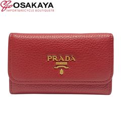 美品 PRADA プラダ 6連 キーケース ヴィッテロ レザー レッド ゴールド