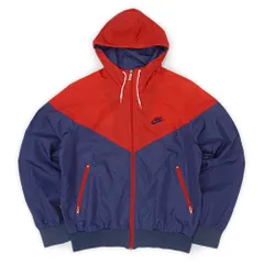 ナイキ NIKE 80s 80年代 ウィンドランナー ナイロン フーディージャケット パーカー 紺タグ USA 名作 ヴィンテージ アメリカ 古着 メンズ コート ジャケット ネイビー レッド M【中古】