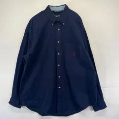 古着 ノーティカ NAUTICA USA製 長袖シャツ ボタンダウン 胸ポケット ワンポイントロゴ 旗刺繍 L  ネイビー系 メンズのサムネイル