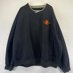 古着 ラッセル Russell ジャケット プルオーバー Vネック ナイロン ワッペン 大きいサイズ 2XL  ブラック系 メンズ