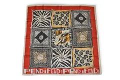 フェンディ スカーフ FENDI シルクツイル ヴィンテージ FF/ハンカチモチーフ レッド/ベージュ【中古】