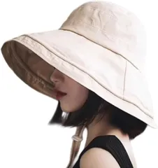 MORE AUNI UVカット帽子 レディース つば広 ハット 女優帽 小顔効果 日焼け防止 紫外線対策 あご紐付き 風で飛ばない 超軽量 携帯便利 旅行 通勤 春夏 (アイボリー,  Free Size)