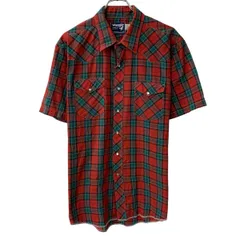 90s Wrangler 半袖 ウエスタンシャツ XL～ レッド マルチカラー ラングラー スナップボタン 90年代 チェック柄 半シャツ 夏物 a805-6026のサムネイル