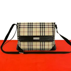 極 美品 BURBERRY バーバリー ノバチェック 柄 ロゴ 金具 キャンバス レザー 本革 ショルダーバッグ サコッシュ ベージュ ブラウン 95127
