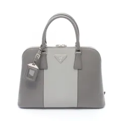 プラダ PRADA ハンドバッグ SAFFIANO LUX グレー レザー バイカラー トライアングルロゴ ハンドバッグ レディース Used A