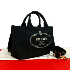 極 美品 袋付き PRADA プラダ カナパ 三角ロゴ 金具 キャンバス 2way ハンドバッグ ショルダーバッグ トートバッグ ブラック 35434