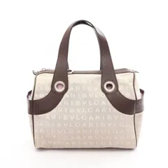 ブルガリ BVLGARI ハンドバッグ ロゴマニア ベージュ キャンバス レザー ロゴマニア ハンドバッグ レディース Used B
