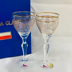 A【箱付き】ボヘミアン ワイングラス ペアグラス 金彩 チェコスロバキア製 エッチング