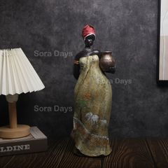 置物 アフリカ女性像 彫像 オブジェ 民族衣装 壺モチーフ エキゾチック