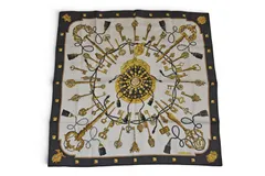 エルメス 未使用 カレ90 スカーフ 鍵柄/LES CLES HERMES ヴィンテージ スカーフ ブラック/ホワイト レディース【中古】