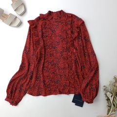 美品☆マルティニーク バックサテンフラワーフリル ブラウス プル 