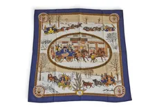 エルメス カレ90 スカーフ 冬の郵便馬車/L'Hiver en Poste ヴィンテージ スカーフ ネイビー/ホワイト レディース【中古】