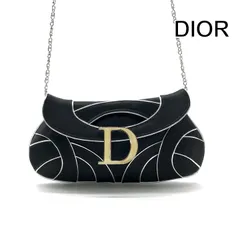 超美品 Christian Dior ディオール サテン D金具 ブランド ショルダー バッグ ブラック カバン BAG レディース 斜め掛け r689