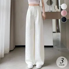 ジャガード ワイドパンツ レディース ワイドレッグ ハイウエスト ゆったり カジュアル ストレート 春 夏 ロングパンツ サテン 韓国ファッション #ixvzr