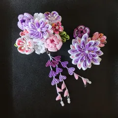 つまみ細工の髪飾りセット/薄紫系&ピンク系/薄紫系メイン/七五三/結婚式/成人式