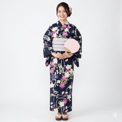 ☆新品 5L6L 浴衣単品 紺地に鹿の子文様の流水柄 萩 桔梗 - メルカリ