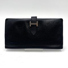 エルメス ベアン スフレ シルバー金具 ブラック マチあり D刻印 長財布 