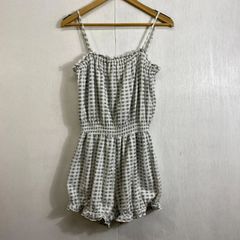 Gelato Pique Gingham Check Pattern Loungewear Camisole All-in-One (Gray/White, Size F, E396)