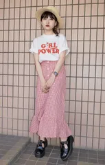 Irregular Hem-Frill Check Skirt (RED)のサムネイル