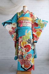 総絞り振袖7点セット159.5cm◾️正絹白黒ブラック系前撮り成人式刺繍 