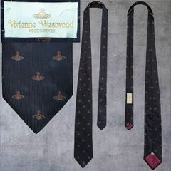 90s Vivienne Westwood ネクタイ オーブ 総柄 シルク 紺 ネイビー