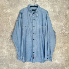 RALPH LAURENラルフローレン POLO JEANS ポロ ジーンズ シャンブレー シャツ マチ付き 猫目ボタン 希少 長袖 シャツ ブルー サイズ L インド製のサムネイル