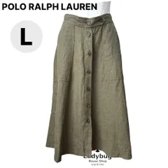 POLO RALPH LAUREN ポロラルフローレン リネンスカート フロントボタンひざ丈スカート カーキ 無地 　L　値下げ不可のサムネイル