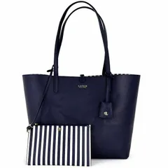 ローレンラルフローレン ラージリバーシブルトート ネイビー×ストライプ A4サイズ収納 フェイクレザー ポーチ付 WALRBAG0G620388 アクトワン【中古】のサムネイル