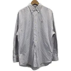 【中古】　POLO by RALPH LAUREN　ストライプシャツ　長袖　シャツ　トップス　コットン　ボタンダウン　ワンポイント　ブランドロゴ　刺しゅう　スモールポニー　古着　/5180
