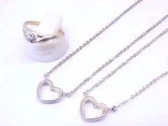 4℃ ヨンドシー 3点セット売り ■ ネックレス ブレスレット リング ハート クリアストーン SILVER シルバー 925 6g レディース □8E