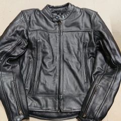 パンチングレザージャケット ライダースジャケット 濃紺×白ストライプ 