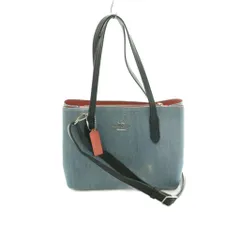 コーチ COACH 2WAY ハンドバッグ ショルダーバッグ デニム 青 黒 91492 /MI ■OS