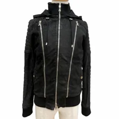 【ドンドン見直し】美品□BALMAIN バルマン W5HC895D154 ラムスキン Leather ウール ヌバック フーデッド レザージャケット ライダース ブラック 44 正規品 メンズのサムネイル