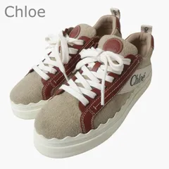 美品 Chloe クロエ LAUREN ローカット スニーカー シューズ ロゴ レースアップ キャンバス×レザー ベージュ系×ブラウン サイズ39 約25.5cm レディースのサムネイル