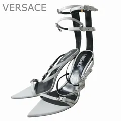 新品同様 VERSACE ヴェルサーチェ ストラップ サンダル オープントゥ ピンヒール レザー ホワイト レディース 40 約25.5cmのサムネイル
