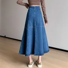 デニムスカート レディース アンブレラスカート フレア aラインスカート ロングフレアスカート ひざ下 デニム ミモレ ミディアム ブルー ネイビー オフィス 20代 30代　デニムロングスカート スカート デニム デニムマキシスカー#jtmhd