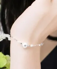 K18WG アコヤ本真珠 ブレスレット 8mm 3mm パール ミラーボール入り 18cm ホワイトゴールド 上品 レディース