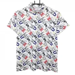MUスポーツ 半袖ハイネックシャツ 白×黒×レッド ドッグ総柄 英字総柄 レディース 44(XL) ゴルフウェア M・U SPORTSのサムネイル