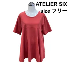 □ アトリエシックス ATELIER SIX フレア Tシャツ 半袖 ラウンドネック カットソー トップス 赤系 綿100％ M～L 11号 レディース Z6C824のサムネイル