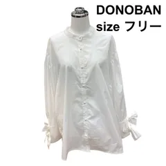 ◇ ドノバン DONOBAN シャツ ブラウス バンドカラー 長袖 袖口リボン ロング丈 白 綿混 なし M～L フリー レディース Z6C823のサムネイル