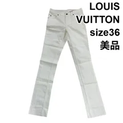 ●◇ 美品 ルイヴィトン LOUIS VUITTON ホワイトデニム ストレート レザーパッチ トップステッチ 白 コットン 36 M 9号 レディース S6E252のサムネイル